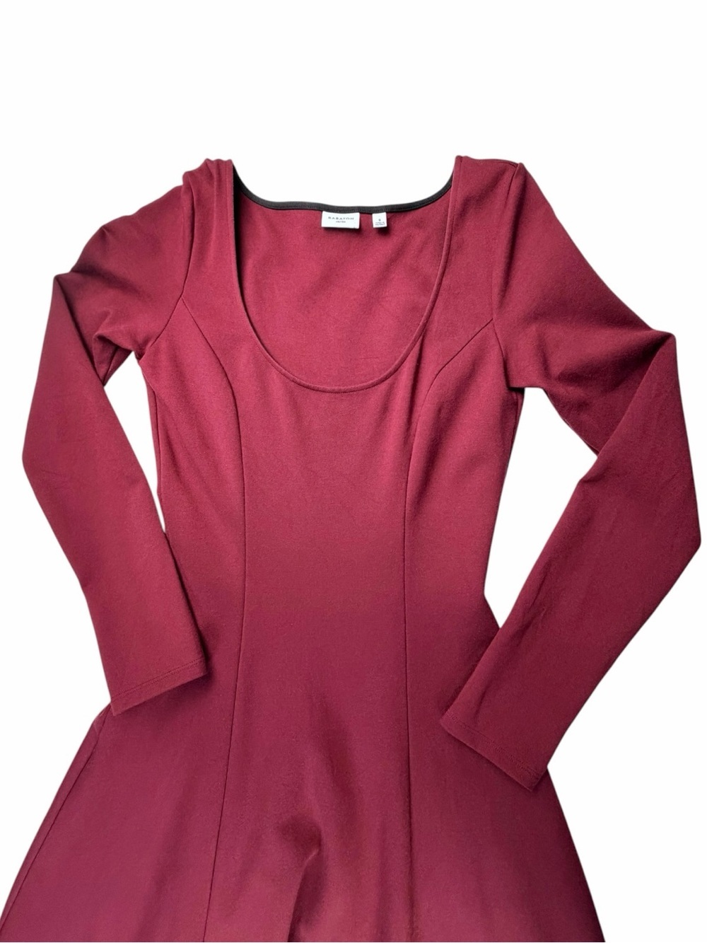 Aritzia Babaton Women’s Leda Ponte Knit Fit-&-Flare Longlseeve Dress Burgundy S - Picture 4 of 9